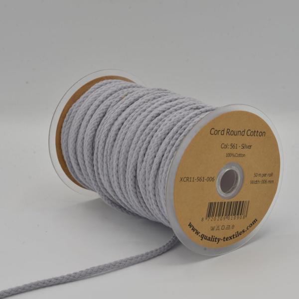 Kordel rund 6 mm Uni in Silbergrau